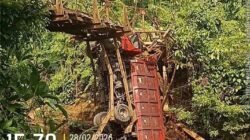 Miris Truk BD8536 II Muatan Jangkos Terperosok di Jembatan Sebayur Jaya Kecamatan Pinang Raya Kabupaten Bengkulu Utara