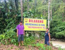 Polsek Lebong Utara Pasang Spanduk Himbauan di Sungai Tik Maceak, Cegah Kejadian Serupa Terulang